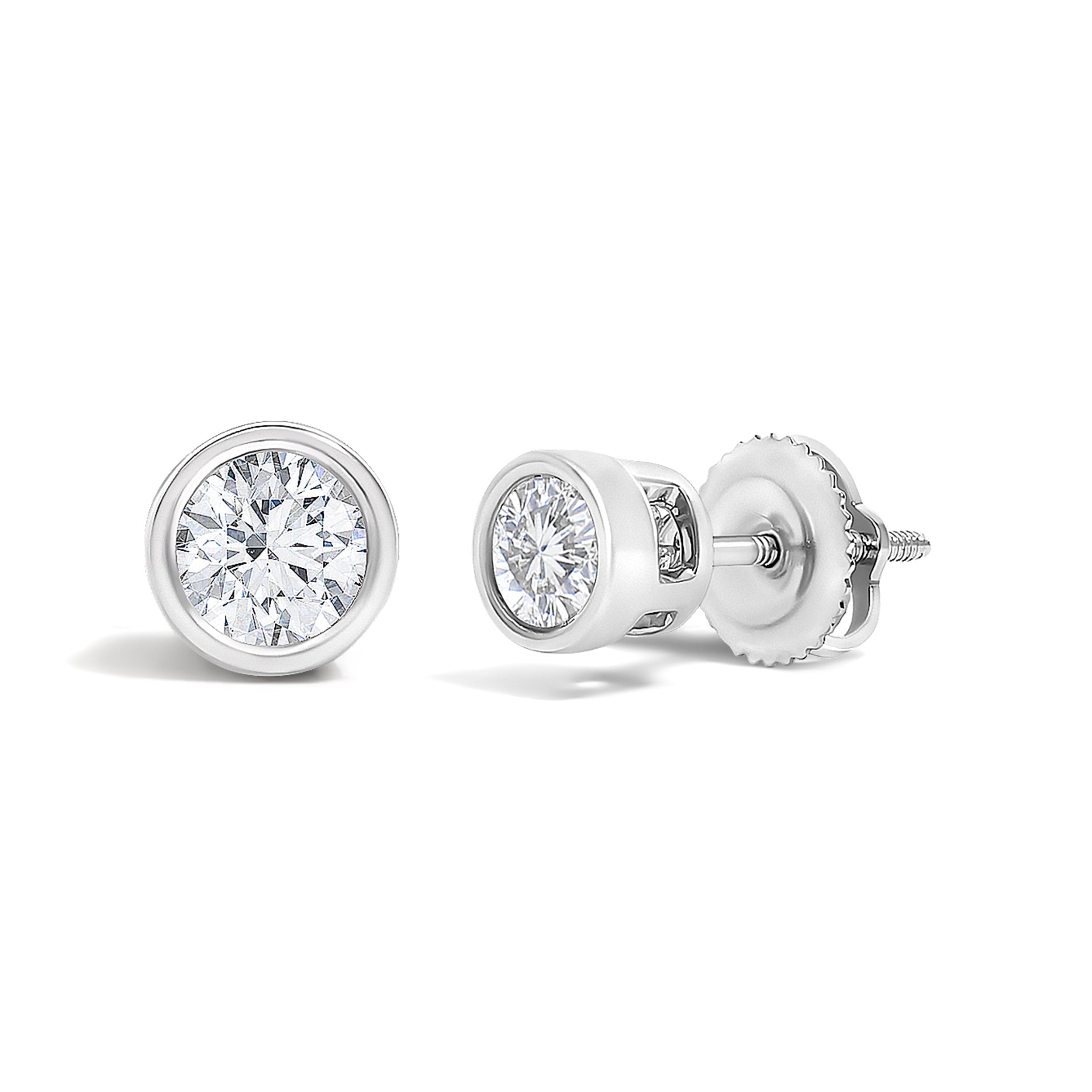 14K White Gold 1/2 Cttw Lab Grown Diamond Bezel Solitaire Stud Earrings  DestGlow