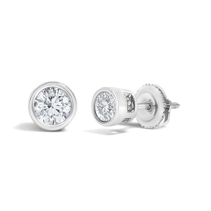 14K White Gold 1/2 Cttw Lab Grown Diamond Bezel Solitaire Stud Earrings  DestGlow