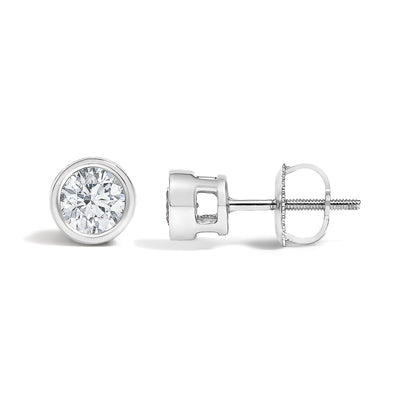 14K White Gold 1/2 Cttw Lab Grown Diamond Bezel Solitaire Stud Earrings  DestGlow