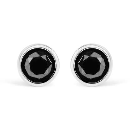 .925 Sterling Silver 4.00 Cttw Round Brilliant-Cut Black Diamond Bezel-Set Stud Earrings with Screw Backs (Fancy Color-Enhanced, I2-I3 Clarity) by Bids.com