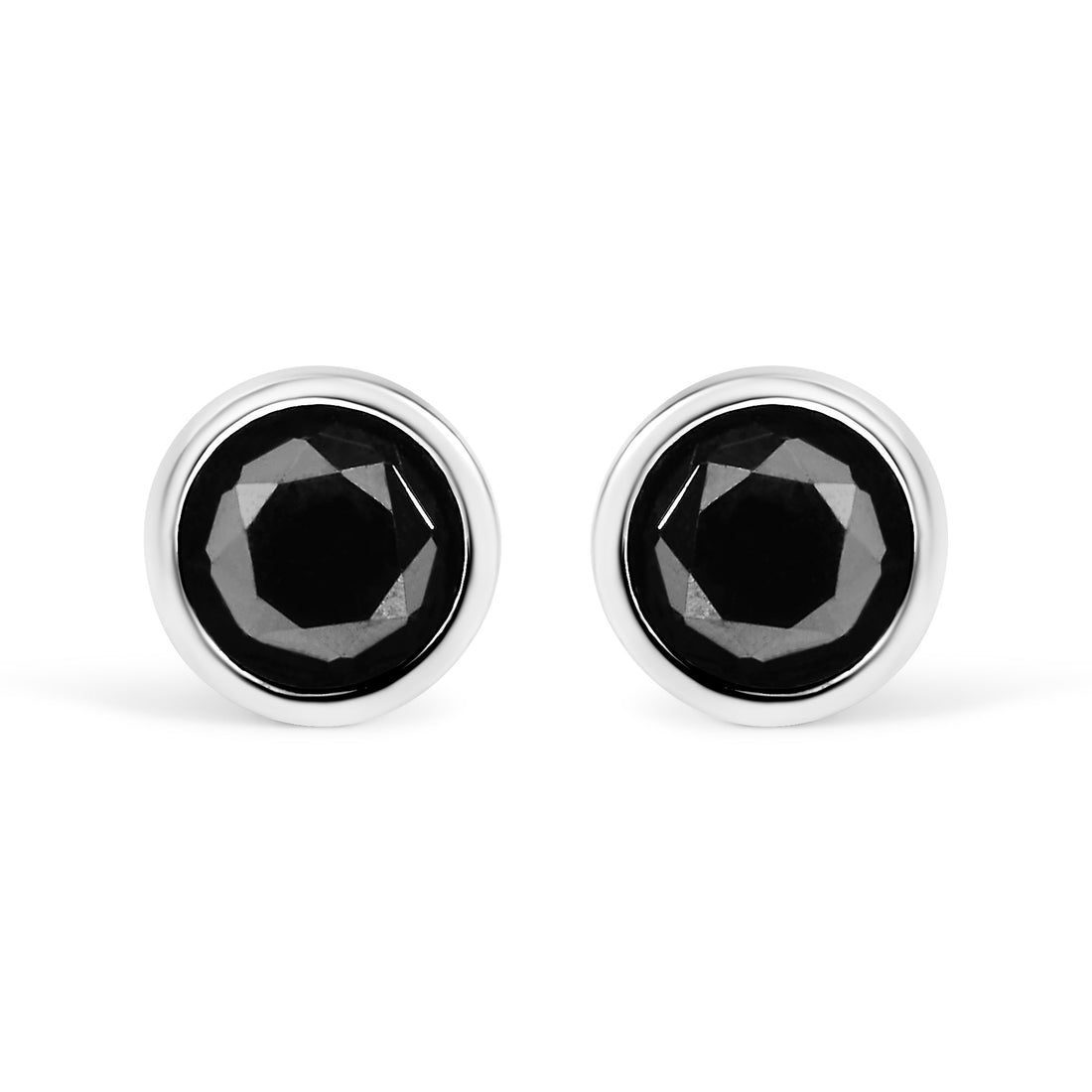 .925 Sterling Silver 4.00 Cttw Round Brilliant-Cut Black Diamond Bezel-Set Stud Earrings with Screw Backs (Fancy Color-Enhanced, I2-I3 Clarity) by Bids.com