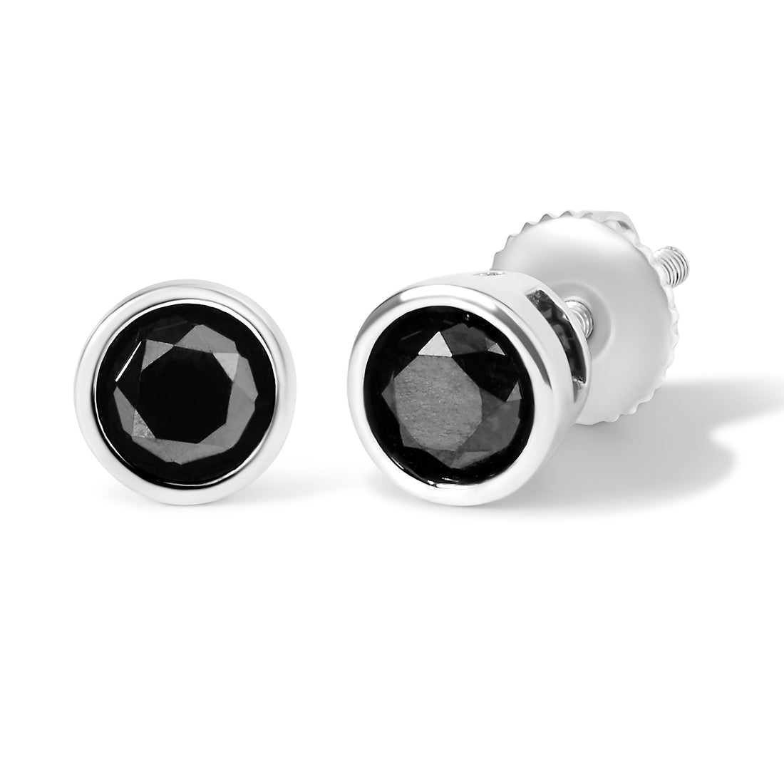.925 Sterling Silver 4.00 Cttw Round Brilliant-Cut Black Diamond Bezel-Set Stud Earrings with Screw Backs (Fancy Color-Enhanced, I2-I3 Clarity) by Bids.com
