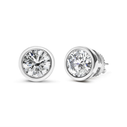 14K White Gold 1.0 Cttw Lab Grown Diamond Screw-Back Classic Bezel Solitaire Stud Earrings (G-H Color, VS2-SI1 Clarity) by Bids.com