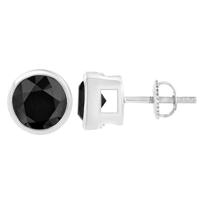 14K White Gold 1/2 Cttw Round Brilliant-Cut Black Diamond Bezel-Set Stud Earrings with Screw Backs (Fancy Color-Enhanced, I2-I3 Clarity) by Bids.com
