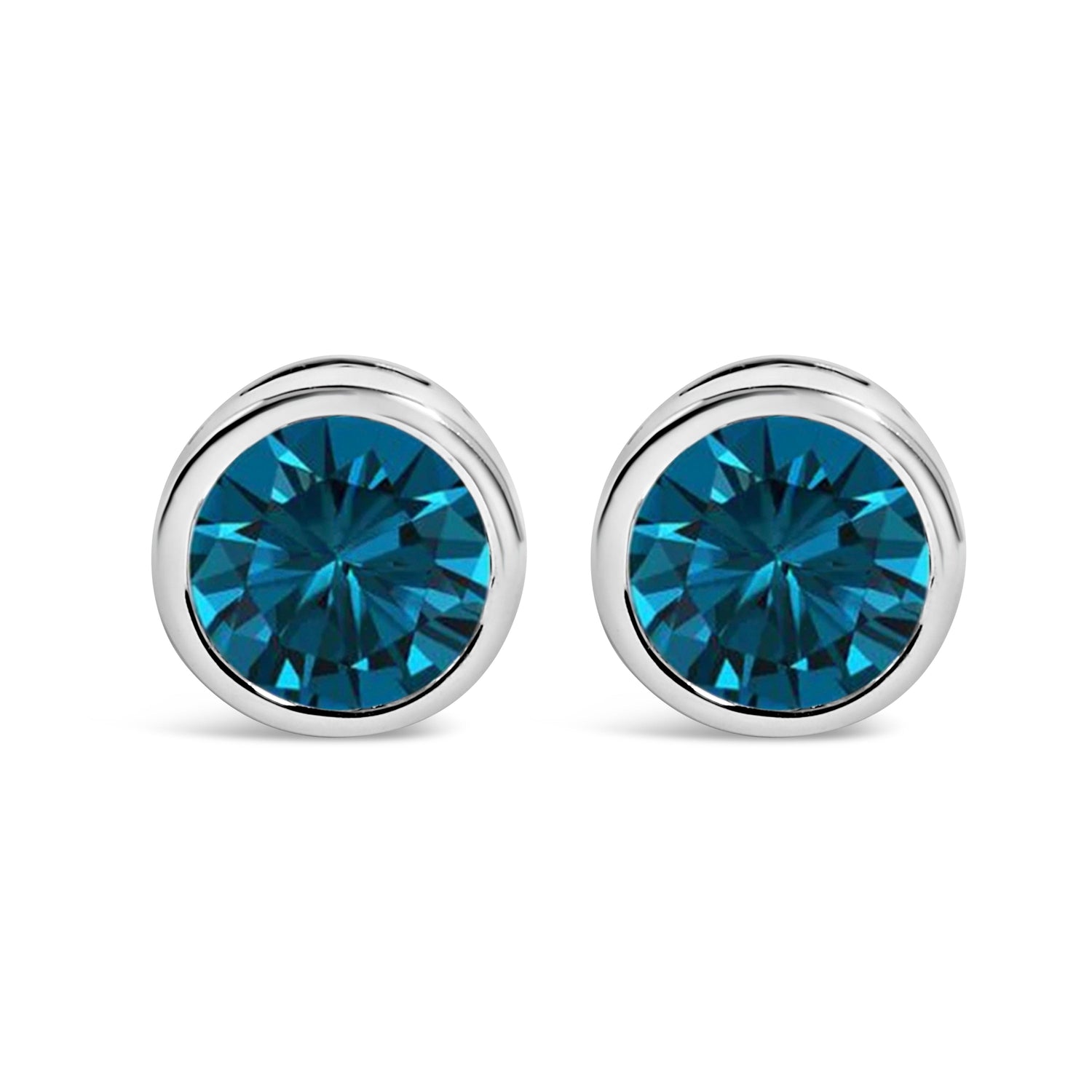 14K White Gold 1.0 Cttw Bezel Set Lab Grown Blue Diamond Solitaire Stud Earrings  DestGlow