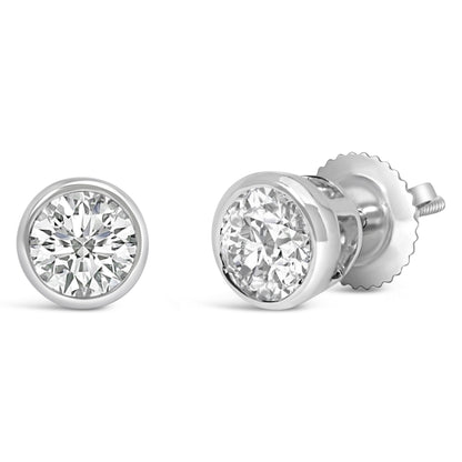14K White Gold 1.0 Cttw Lab Grown Diamond Screw-Back Classic Bezel Solitaire Stud Earrings (G-H Color, VS2-SI1 Clarity) by Bids.com