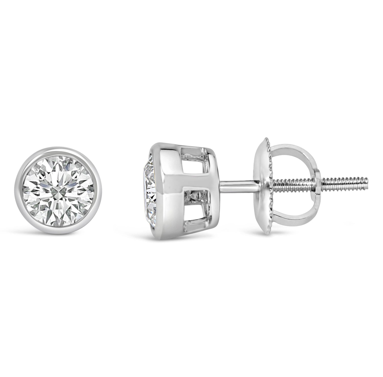 14K White Gold 1.0 Cttw Lab Grown Diamond Screw-Back Classic Bezel Solitaire Stud Earrings (G-H Color, VS2-SI1 Clarity) by Bids.com