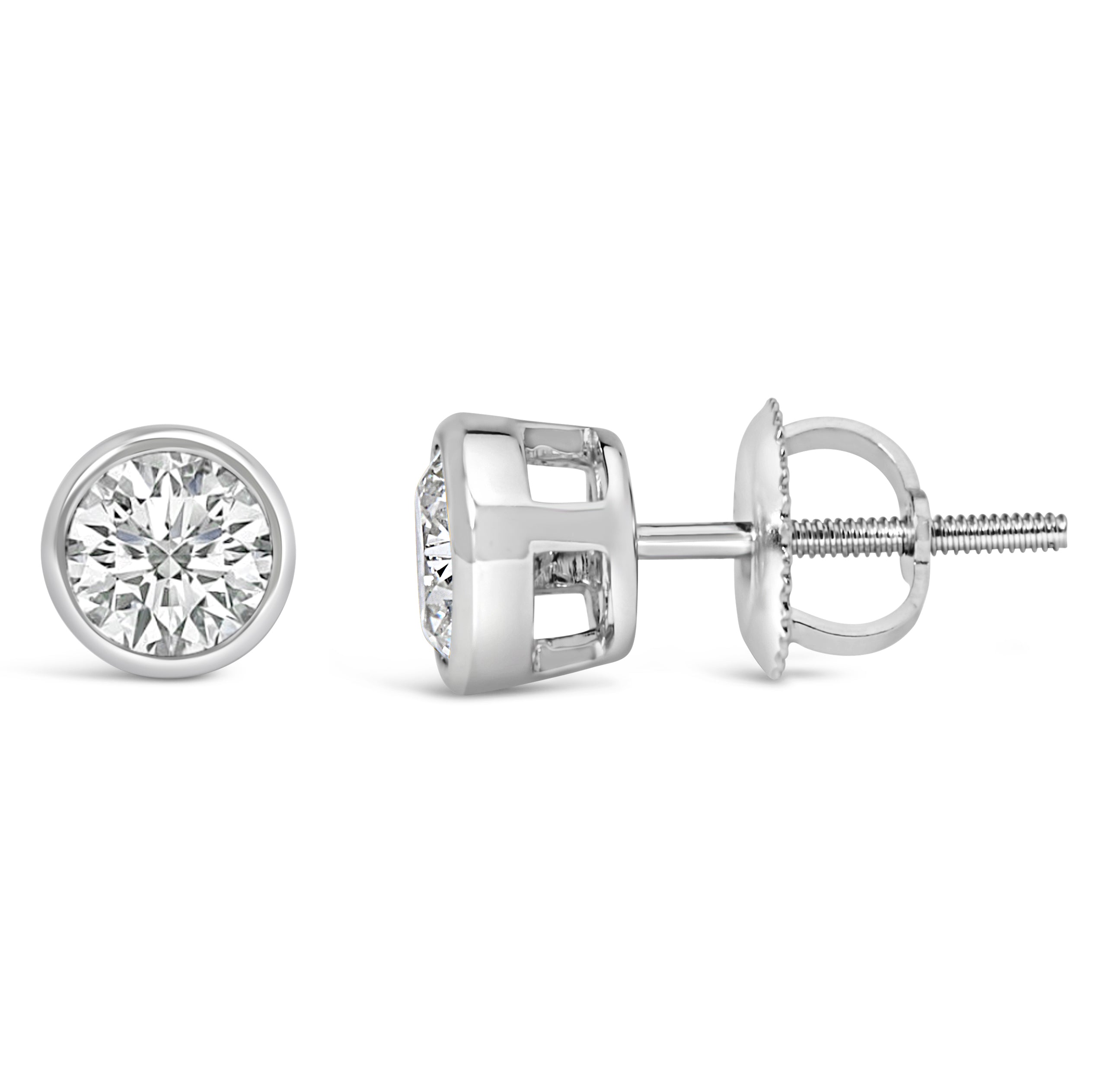 14K White Gold 1.0 Cttw Lab Grown Diamond Screw-Back Classic Bezel Solitaire Stud Earrings (G-H Color, VS2-SI1 Clarity) by Bids.com