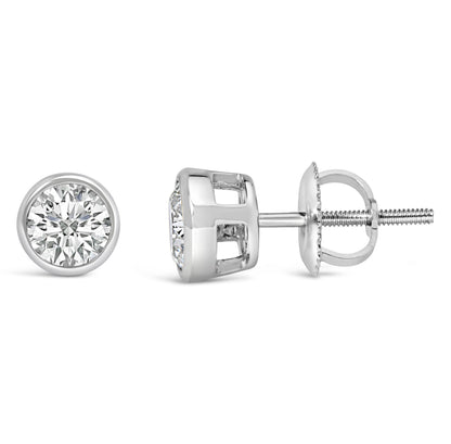 14K White Gold 1.0 Cttw Lab Grown Diamond Screw-Back Classic Bezel Solitaire Stud Earrings (G-H Color, VS2-SI1 Clarity) by Bids.com