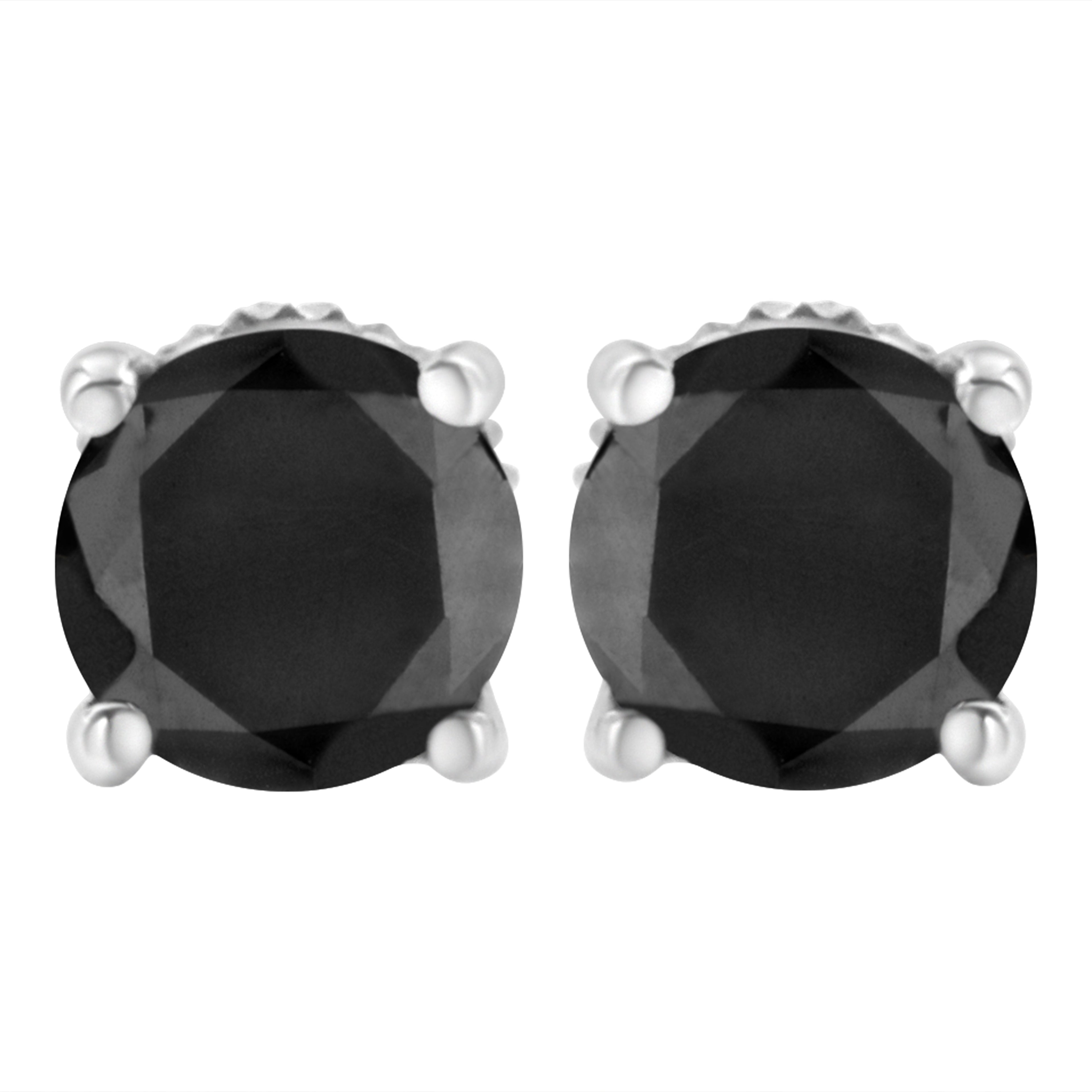 .925 Sterling Silver 2.00 Cttw Round Brilliant-Cut Black Diamond Classic 4-Prong Stud Earrings with Screw Backs (Fancy Color-Enhanced, I2-I3 Clarity) by Bids.com