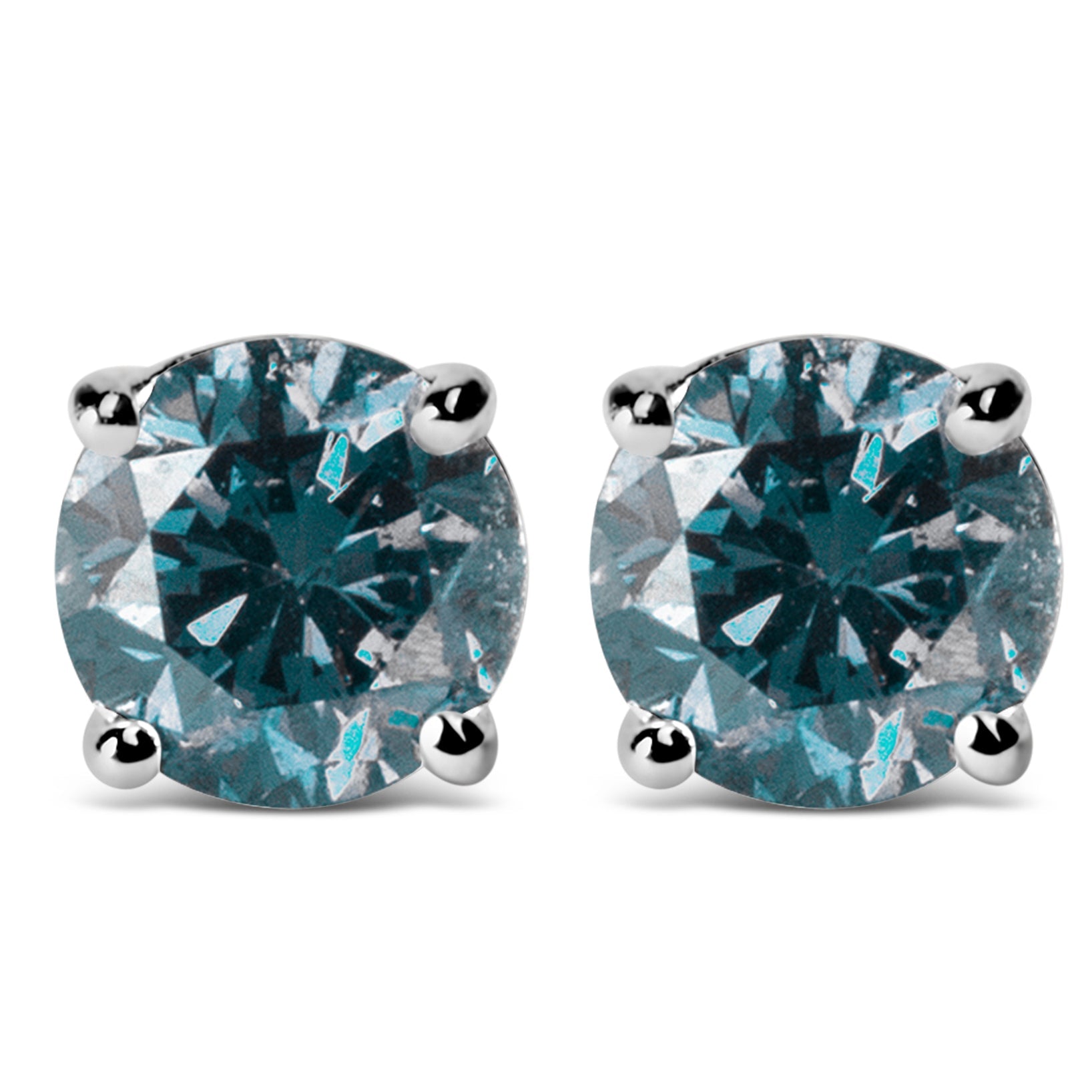 14K White Gold 1/2 Cttw Round Brilliant Cut Lab Grown Blue Diamond 4-Prong Classic Solitaire Stud Earrings (Blue Color, VVS2-VS1 Clarity) by Bids.com