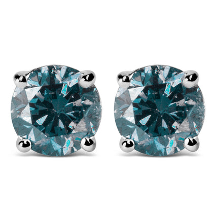 14K White Gold 1/2 Cttw Round Brilliant Cut Lab Grown Blue Diamond 4-Prong Classic Solitaire Stud Earrings (Blue Color, VVS2-VS1 Clarity) by Bids.com