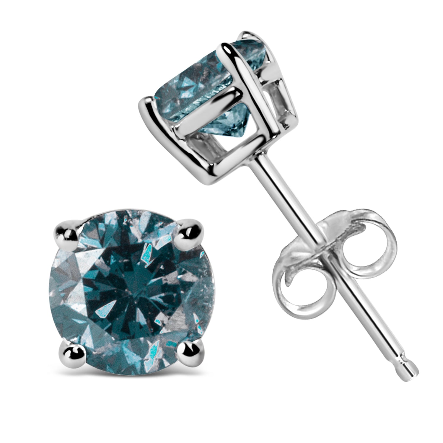 14K White Gold 1/2 Cttw Round Brilliant Cut Lab Grown Blue Diamond 4-Prong Classic Solitaire Stud Earrings (Blue Color, VVS2-VS1 Clarity) by Bids.com