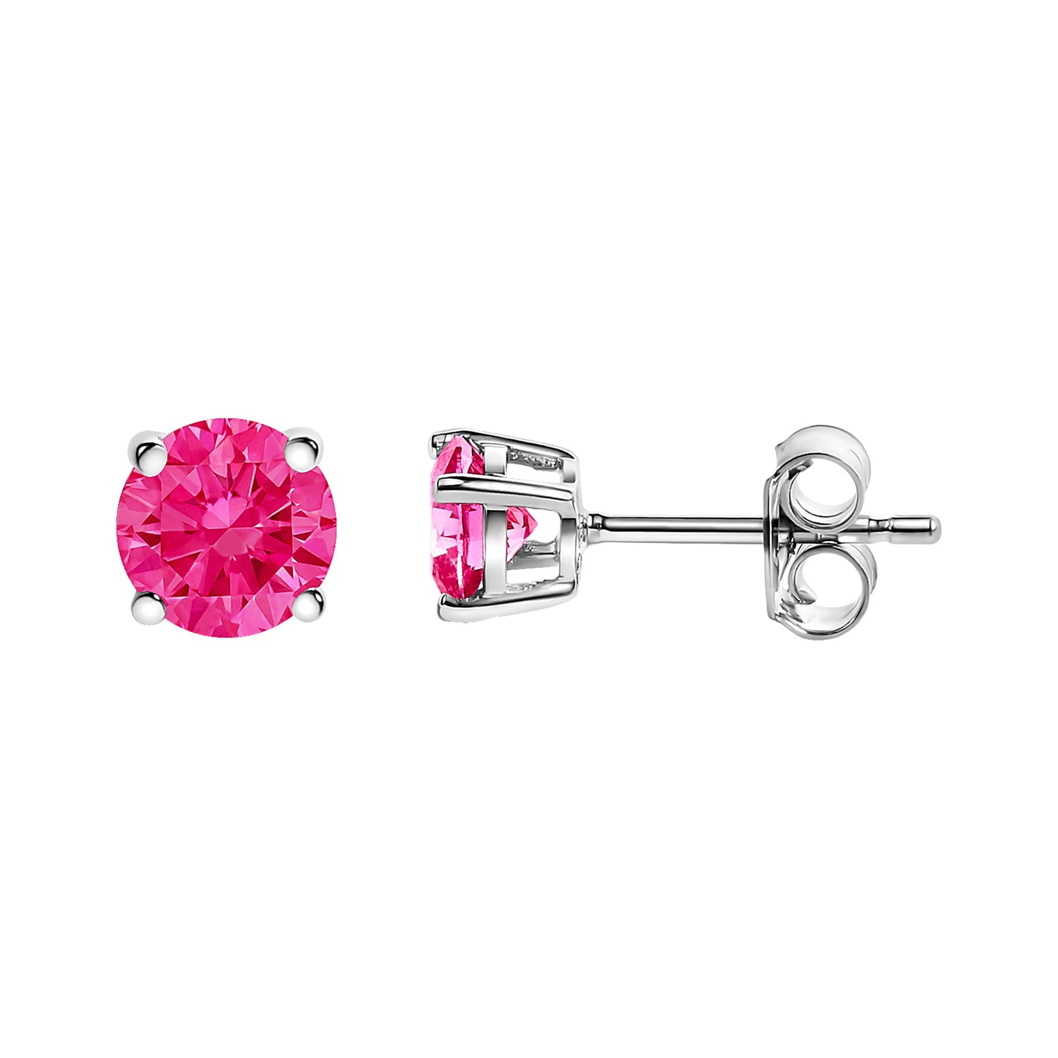 14K White Gold 1/2 Cttw Round Brilliant Cut Lab Grown Pink Diamond 4-Prong Classic Solitaire Earrings (Pink Color, VVS2-VS1 Clarity)  DestGlow