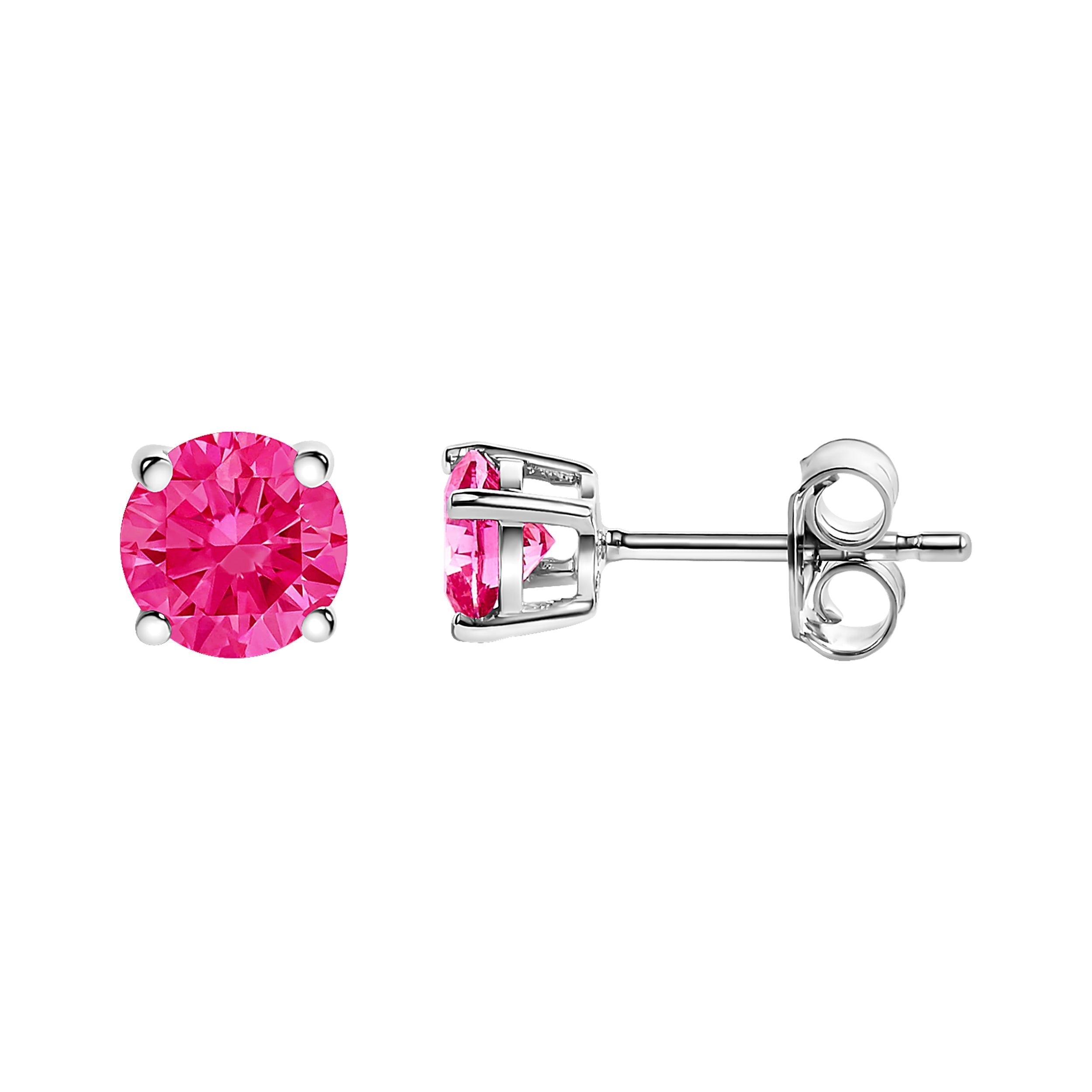 14K White Gold 1/2 Cttw Round Brilliant Cut Lab Grown Pink Diamond 4-Prong Classic Solitaire Earrings (Pink Color, VVS2-VS1 Clarity)  DestGlow