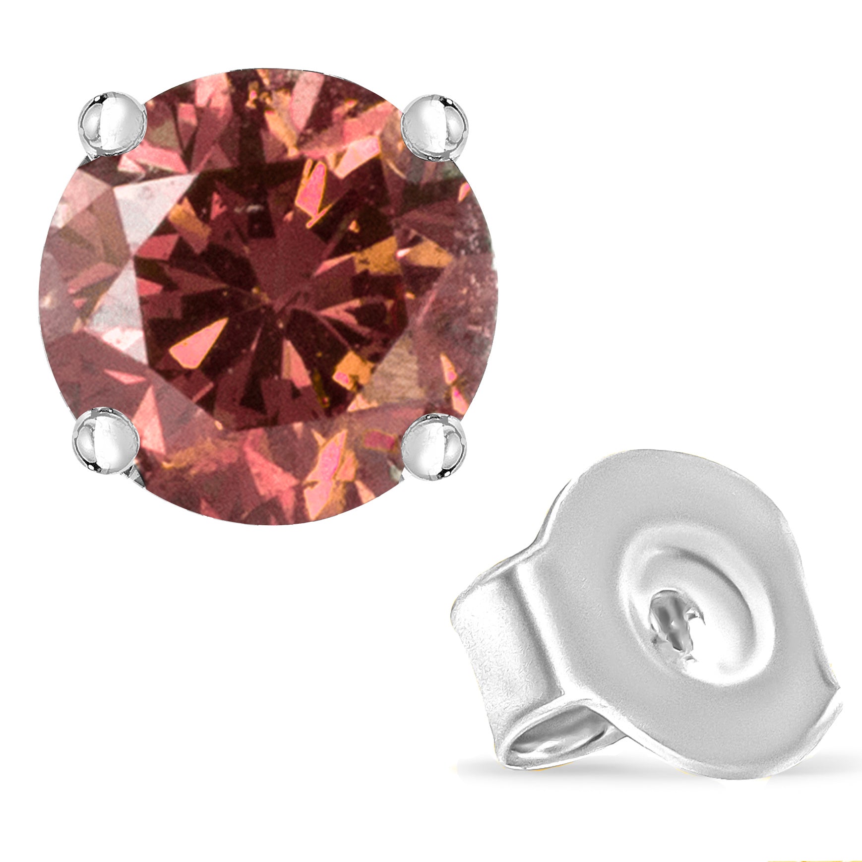 14K White Gold 1/2 Cttw Round Brilliant Cut Lab Grown Pink Diamond 4-Prong Classic Solitaire Earrings (Pink Color, VVS2-VS1 Clarity)  DestGlow