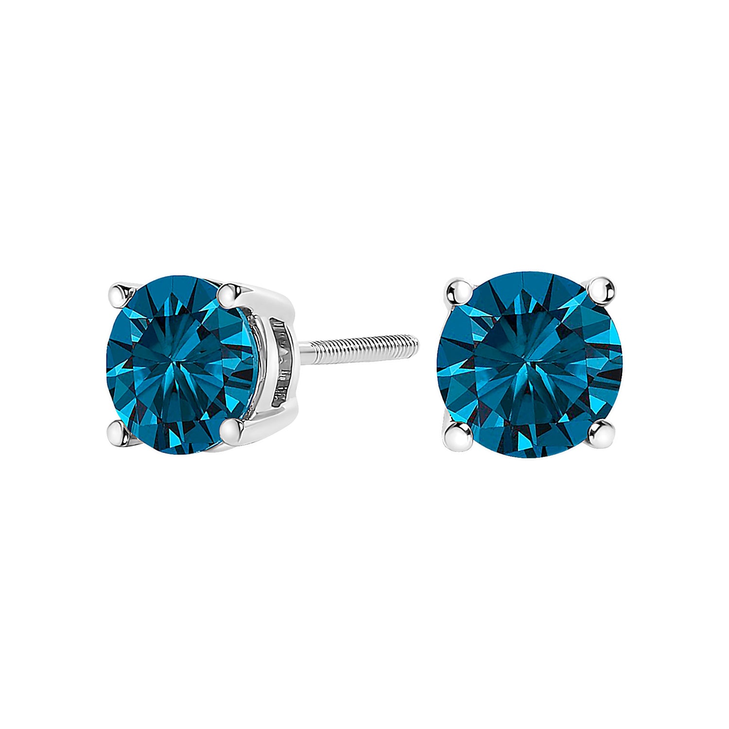 14K White Gold 1.00 Cttw Blue Lab Grown Diamond Stud Earrings with Screw Backs by Bids.com