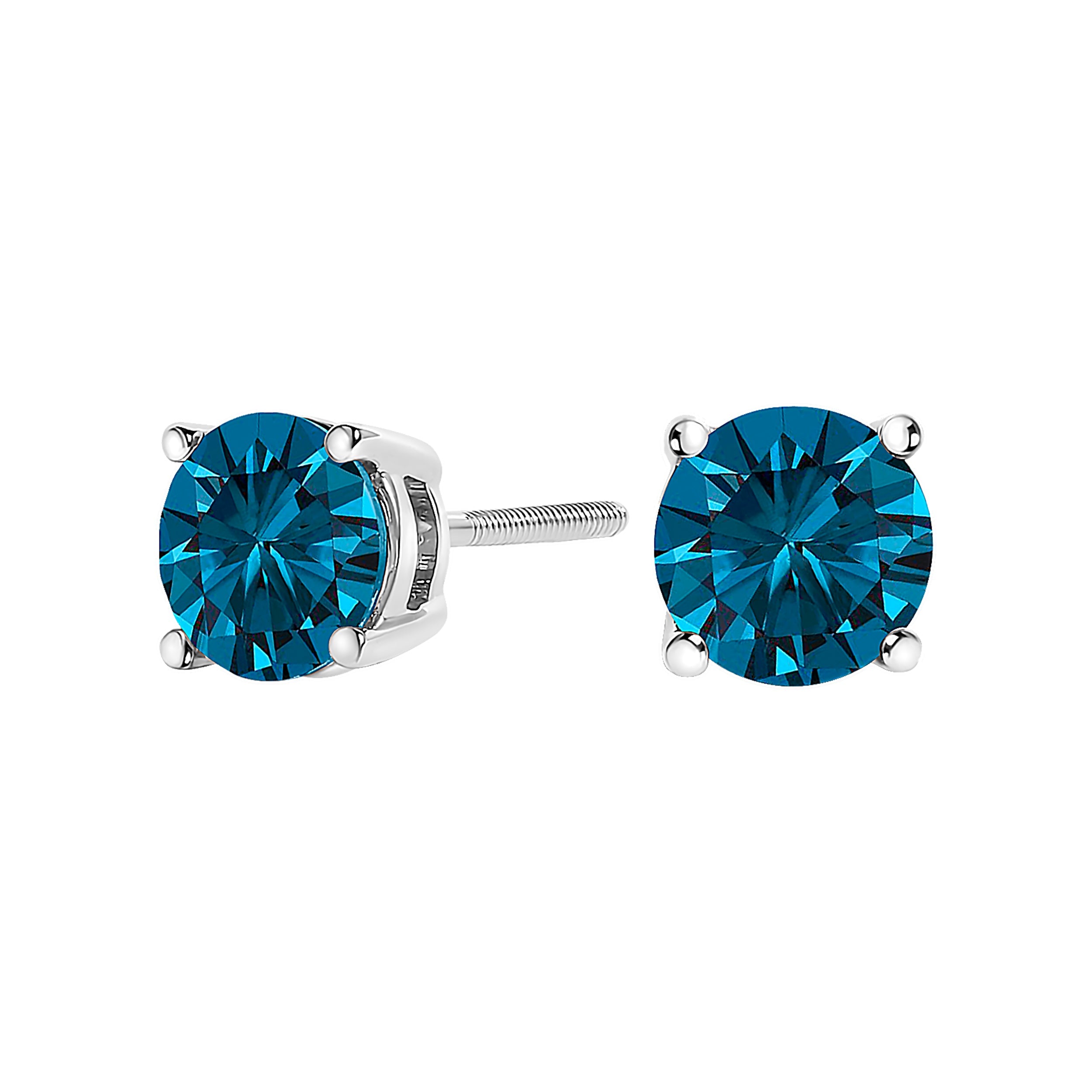 14K White Gold 1.00 Cttw Blue Lab Grown Diamond Stud Earrings with Screw Backs by Bids.com