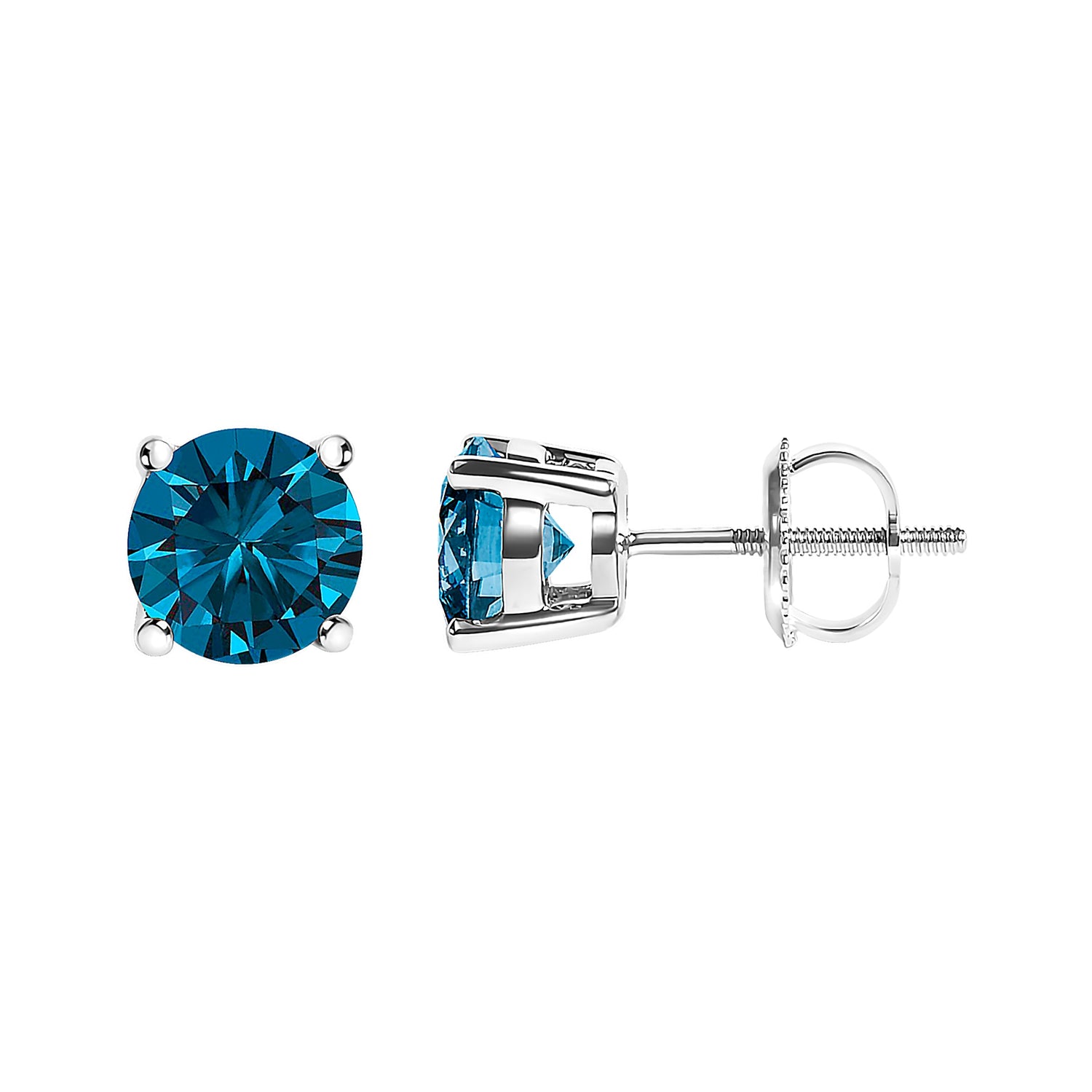 14K White Gold 1.00 Cttw Blue Lab Grown Diamond Stud Earrings with Screw Backs by Bids.com