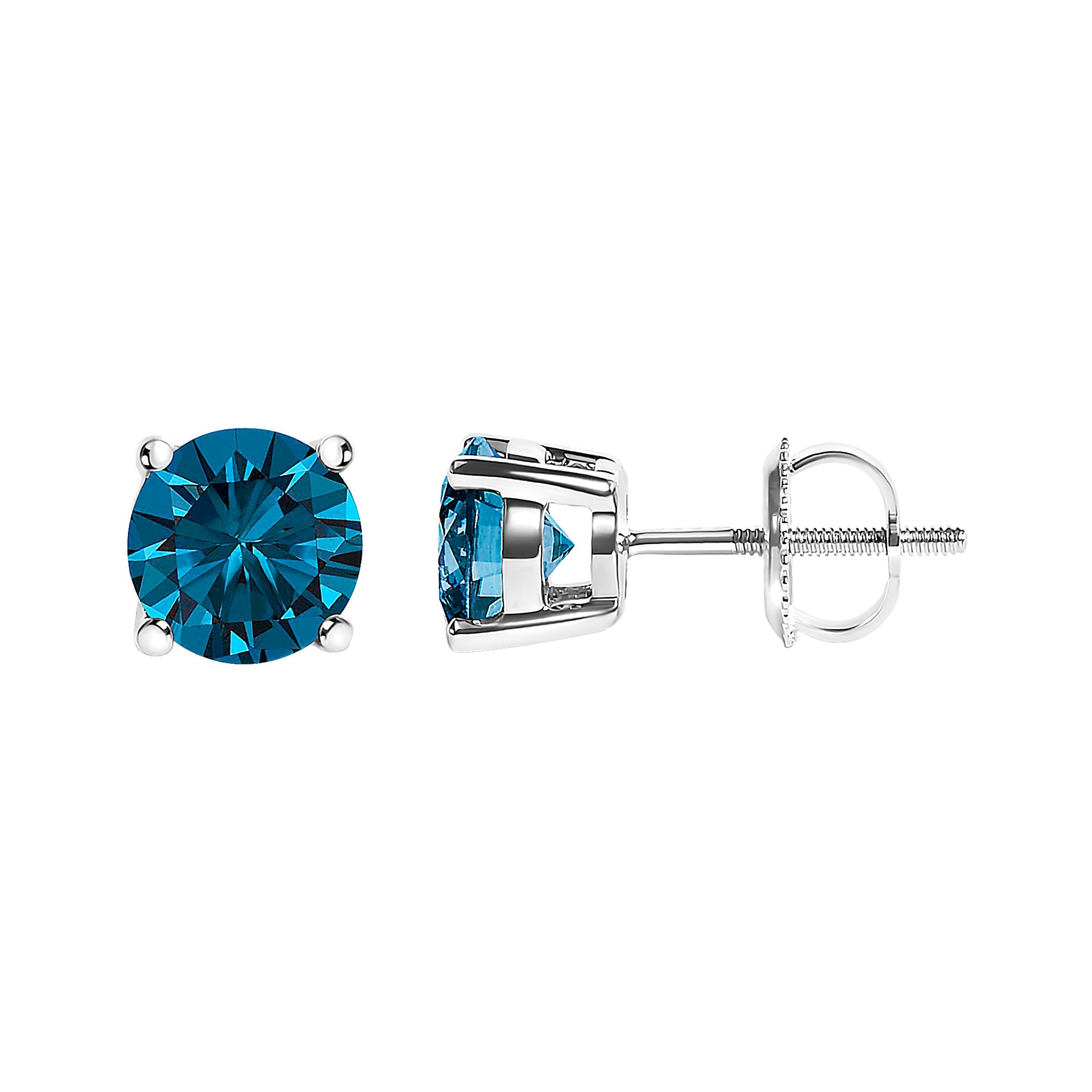 14K White Gold 1.00 Cttw Blue Lab Grown Diamond Stud Earrings with Screw Backs by Bids.com