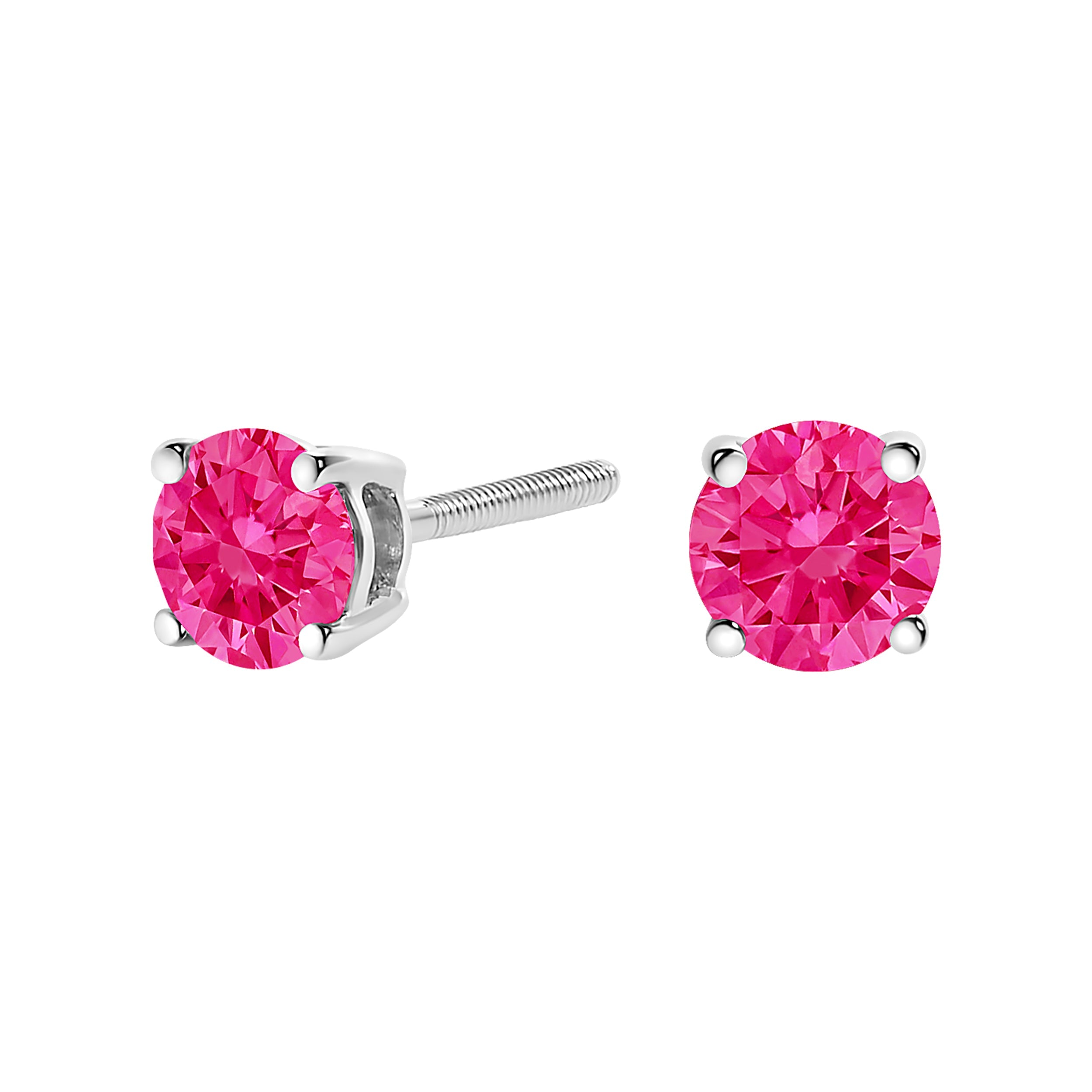 14K White Gold 1.0 Cttw Round Brilliant Cut Lab Grown Pink Diamond 4-Prong Classic Solitaire Earrings (Pink Color, VVS2-VS1 Clarity) by Bids.com