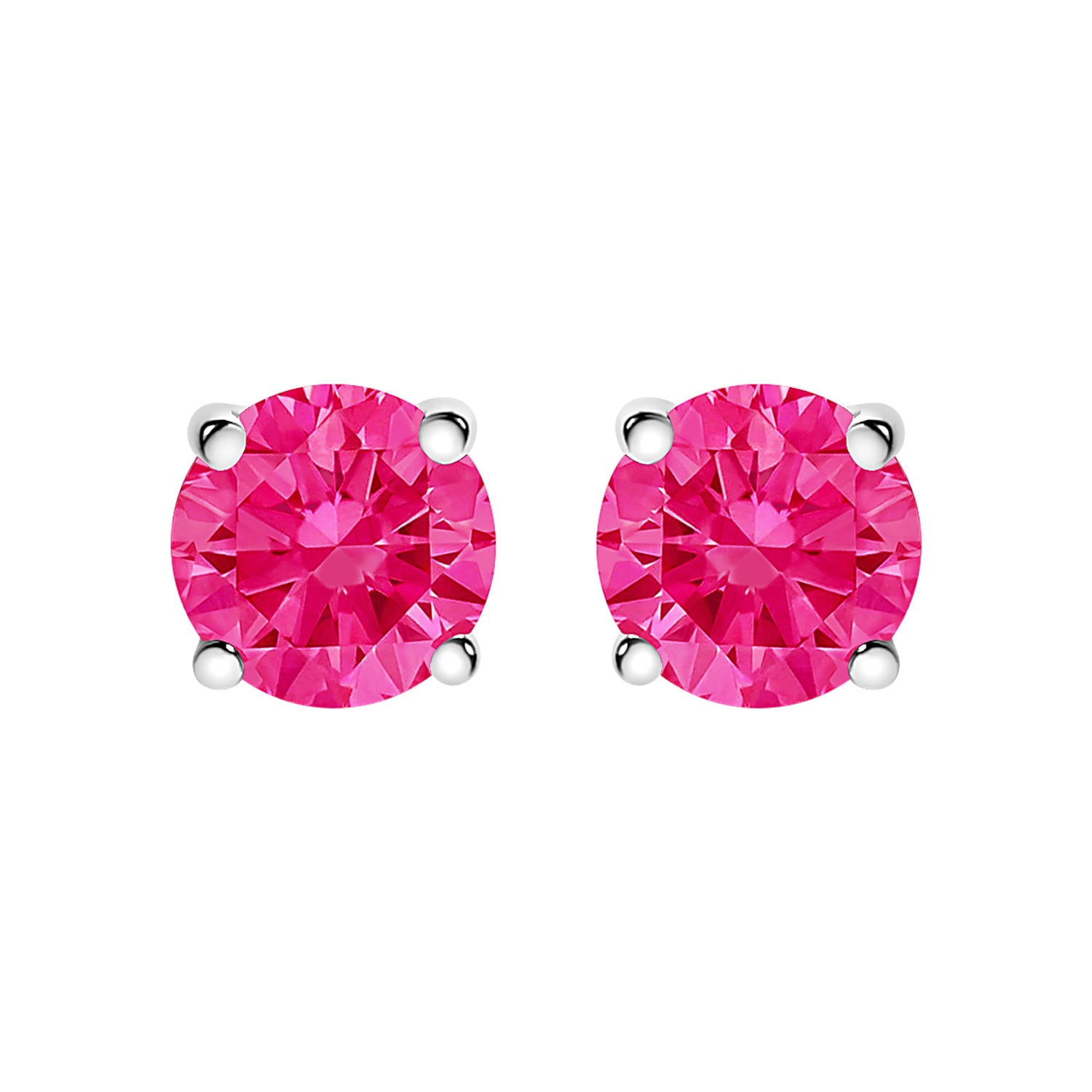 10K White Gold 1.0 Cttw Lab Created Round Brilliant Cut Pink Diamond Classic 4-Prong Solitaire Stud Earrings (Fancy Pink Color, VVS2-VS1 Clarity) by Bids.com