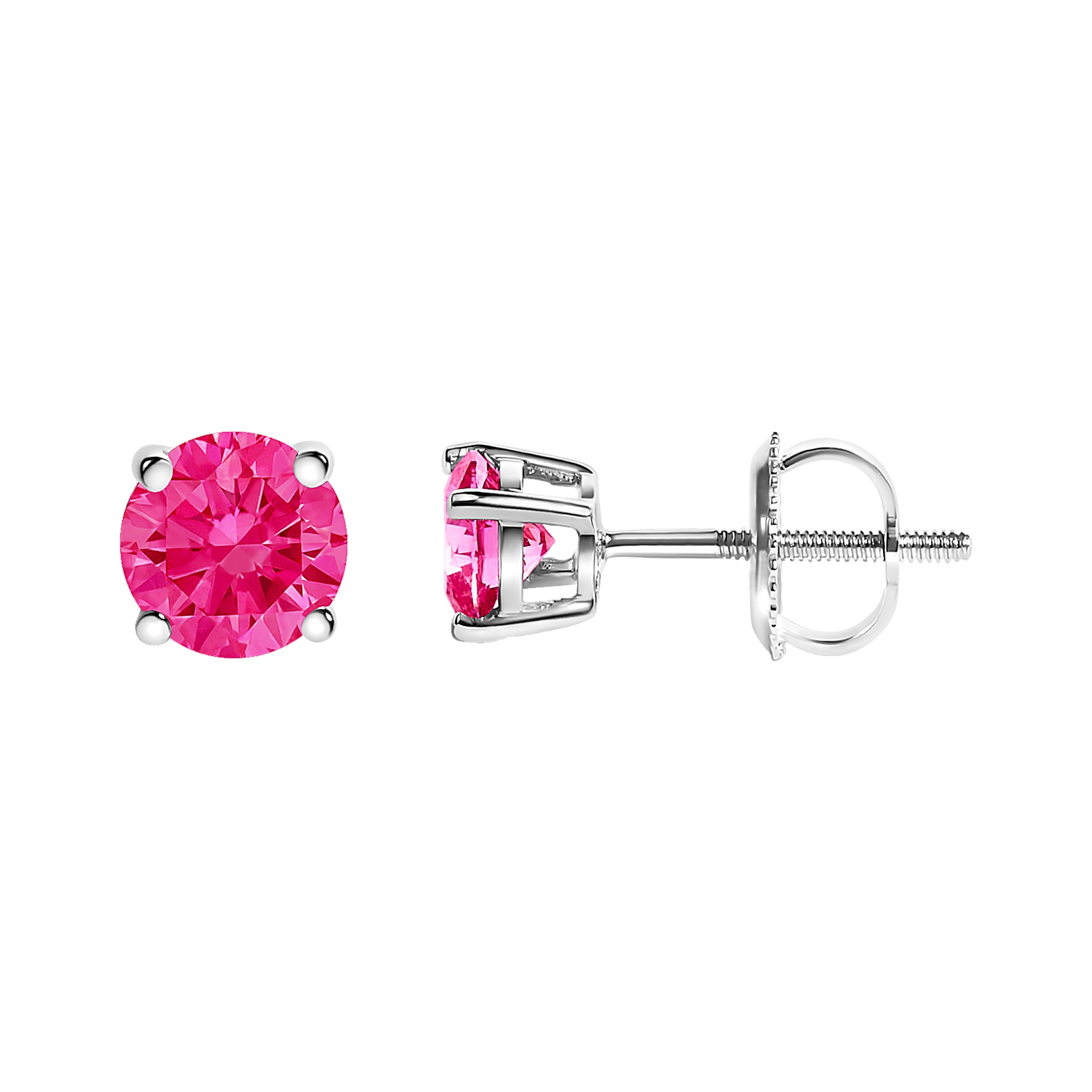 14K White Gold 1.0 Cttw Round Brilliant Cut Lab Grown Pink Diamond 4-Prong Classic Solitaire Earrings (Pink Color, VVS2-VS1 Clarity) by Bids.com