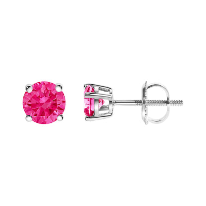 14K White Gold 1.0 Cttw Round Brilliant Cut Lab Grown Pink Diamond 4-Prong Classic Solitaire Earrings (Pink Color, VVS2-VS1 Clarity) by Bids.com