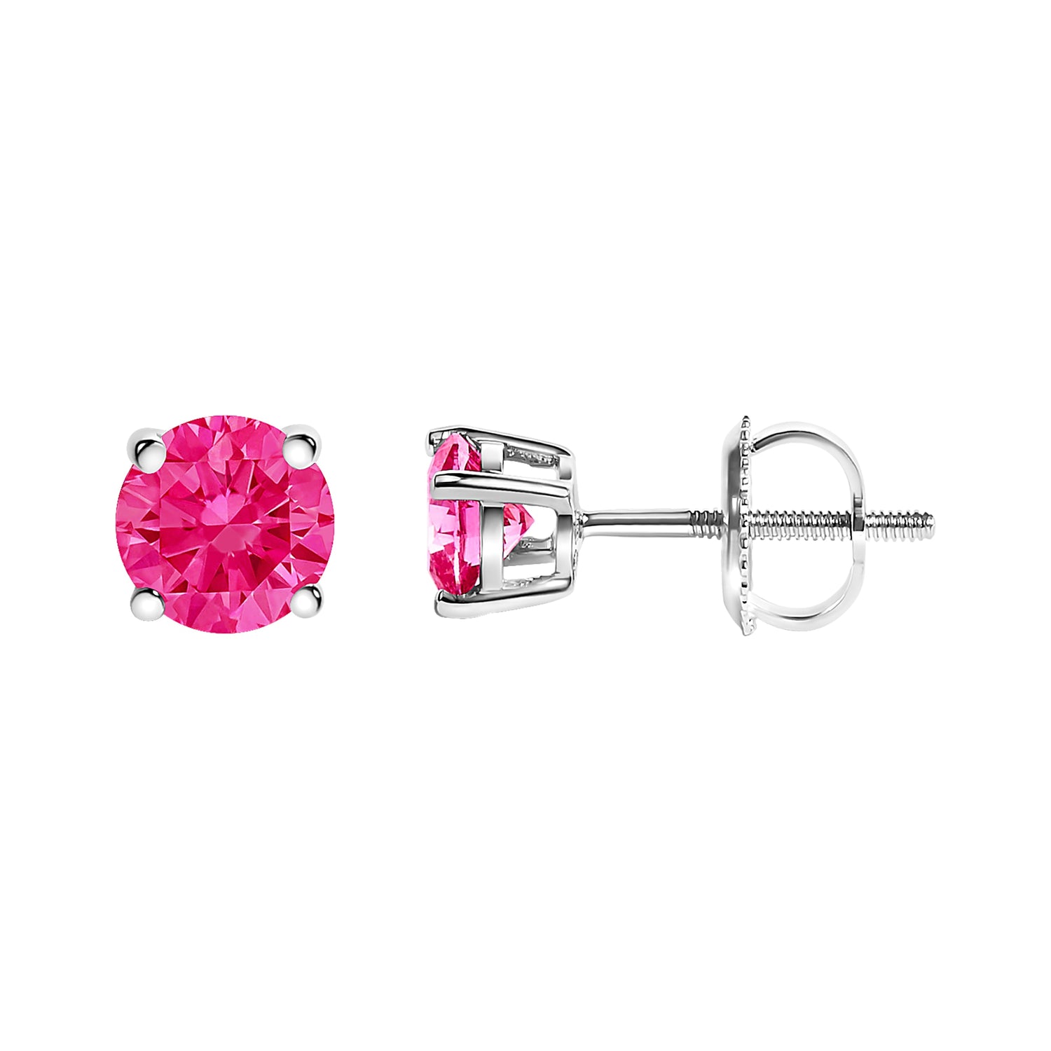 10K White Gold 1.0 Cttw Lab Created Round Brilliant Cut Pink Diamond Classic 4-Prong Solitaire Stud Earrings (Fancy Pink Color, VVS2-VS1 Clarity) by Bids.com