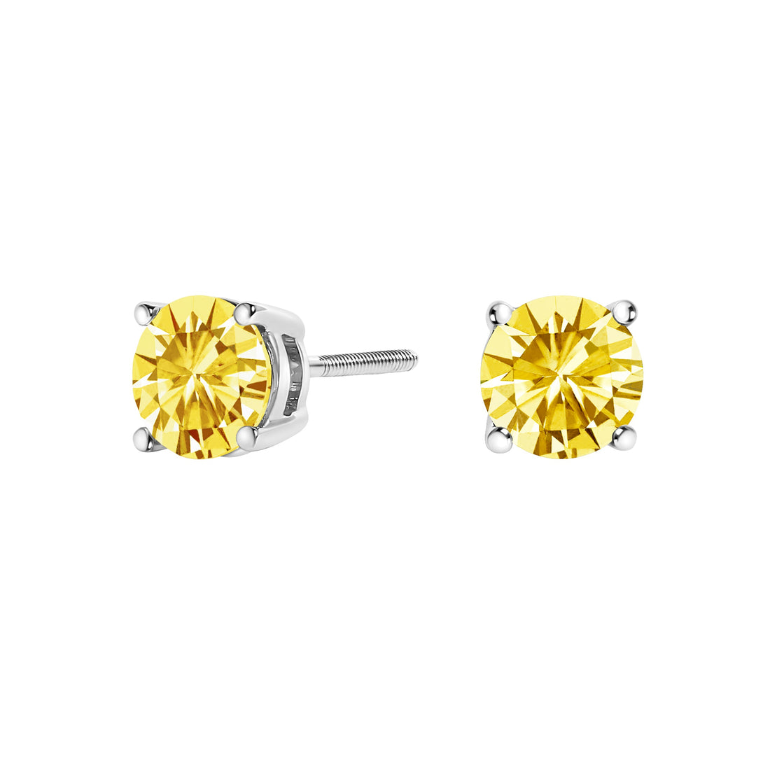 14K White Gold 1.0 Cttw Lab Grown Yellow Diamond Solitaire Stud Earrings (Yellow Color, VS2-SI1 Clarity) by Bids.com
