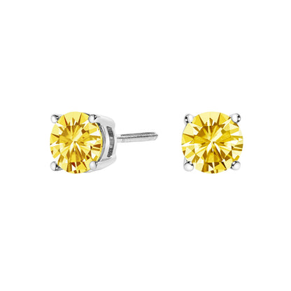 14K White Gold 1.0 Cttw Lab Grown Yellow Diamond Solitaire Stud Earrings (Yellow Color, VS2-SI1 Clarity) by Bids.com