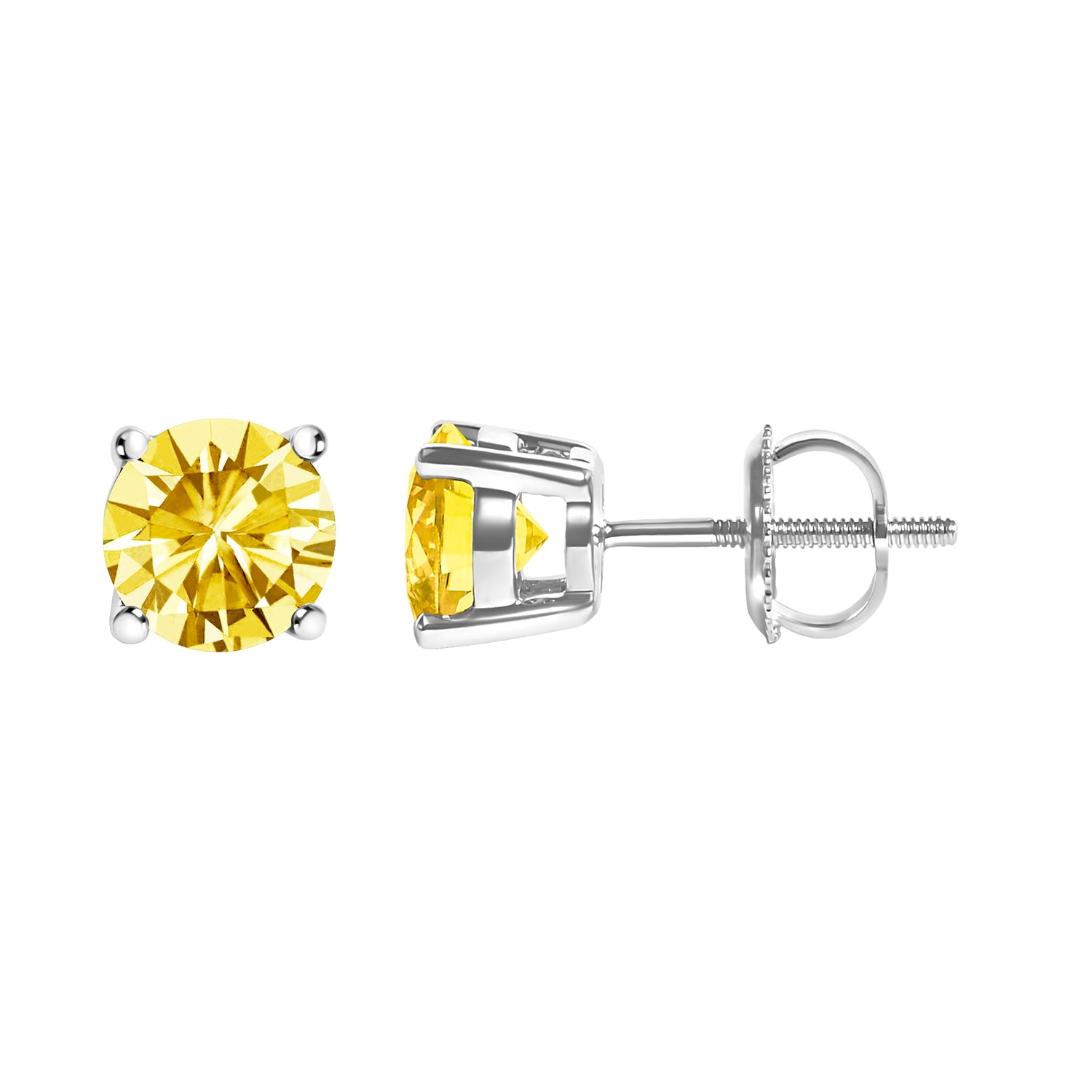 14K White Gold 1.0 Cttw Lab Grown Yellow Diamond Solitaire Stud Earrings (Yellow Color, VS2-SI1 Clarity) by Bids.com