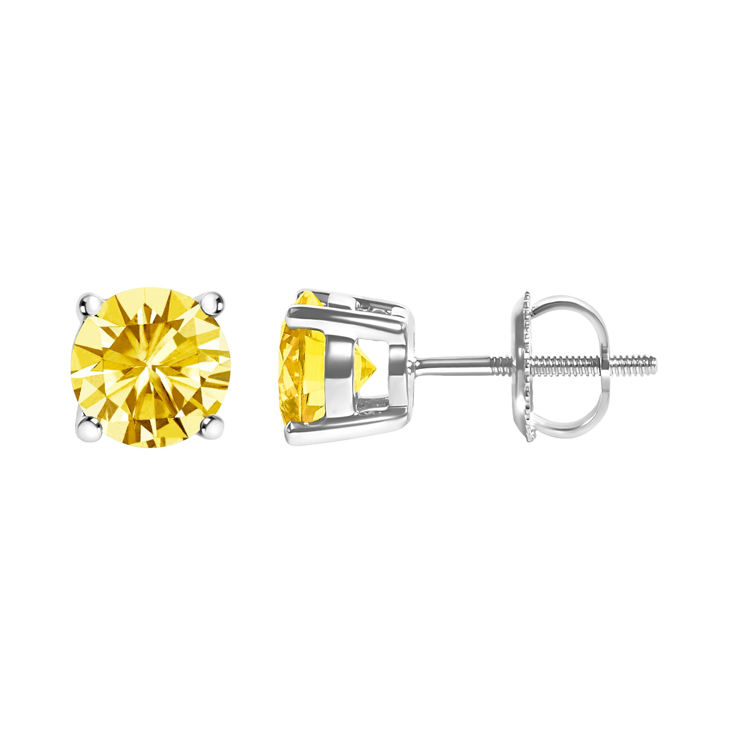 14K White Gold 1.0 Cttw Lab Grown Yellow Diamond Solitaire Stud Earrings (Yellow Color, VS2-SI1 Clarity) by Bids.com