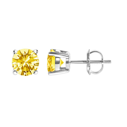14K White Gold 1.0 Cttw Lab Grown Yellow Diamond Solitaire Stud Earrings (Yellow Color, VS2-SI1 Clarity) by Bids.com