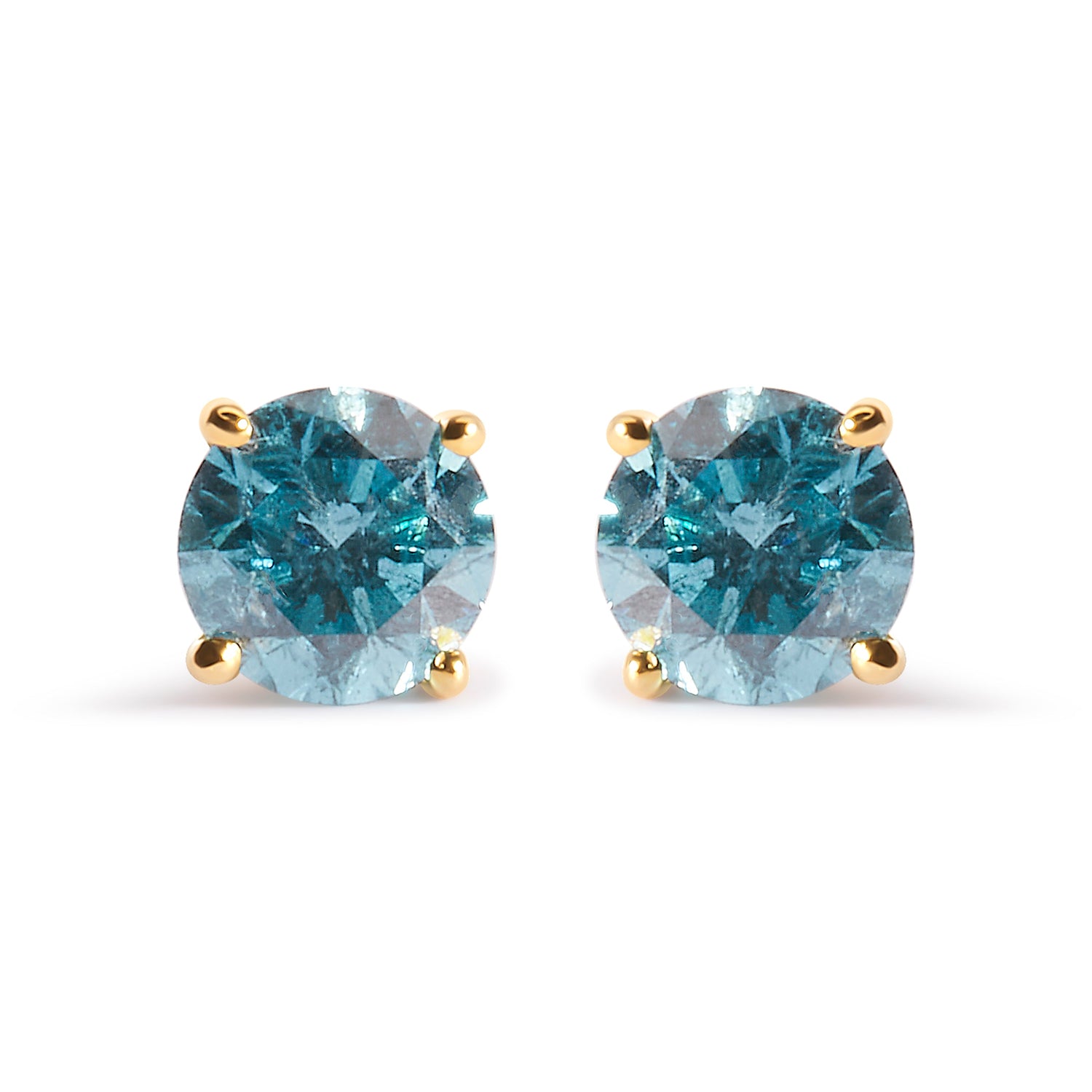 14K Yellow Gold 1.0 Cttw Treated Aqua Blue Diamond Classic Solitaire Stud Earrings (Aqua Blue Color, I2-I3 Clarity) by Bids.com
