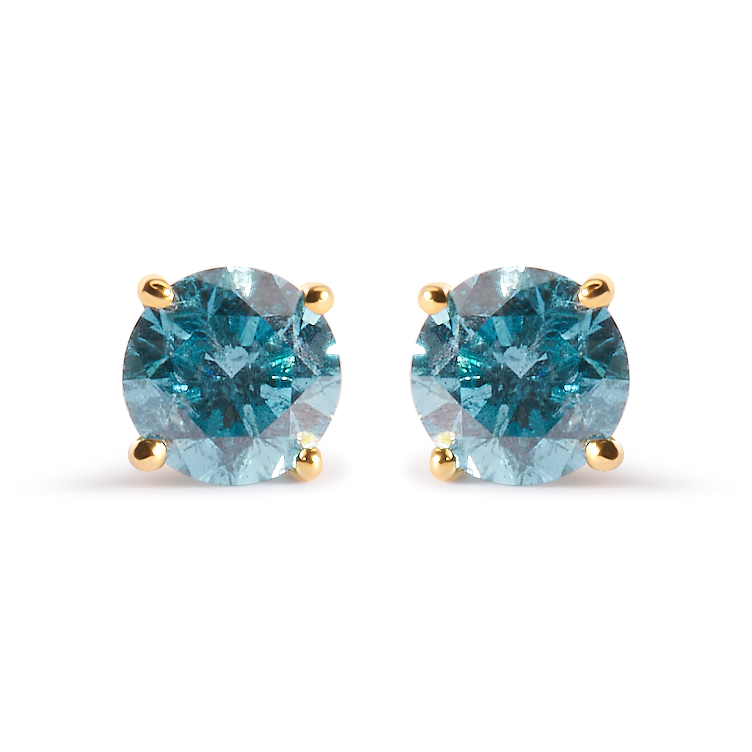 14K Yellow Gold 1.0 Cttw Treated Aqua Blue Diamond Classic Solitaire Stud Earrings (Aqua Blue Color, I2-I3 Clarity) by Bids.com