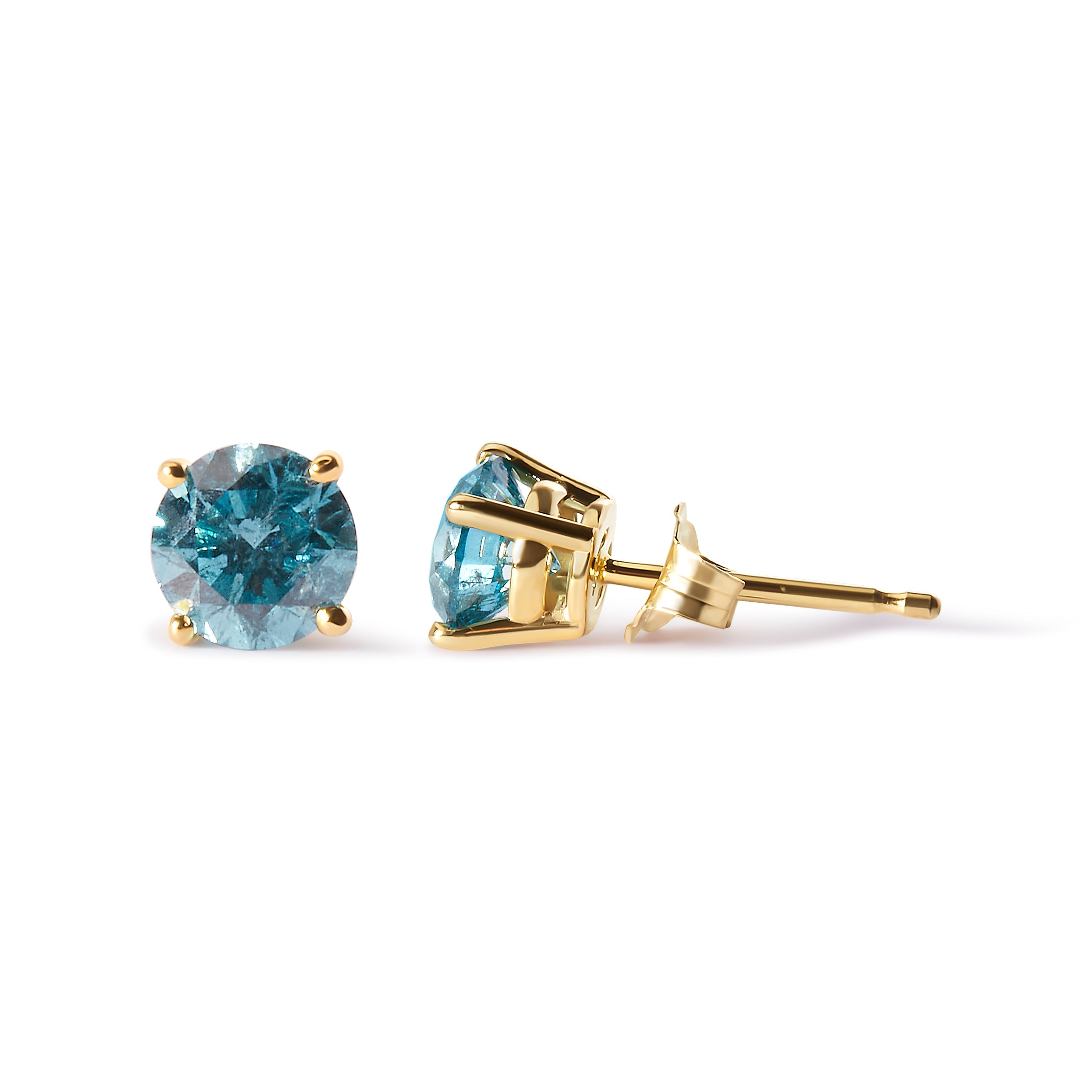 14K Yellow Gold 1.0 Cttw Treated Aqua Blue Diamond Classic Solitaire Stud Earrings (Aqua Blue Color, I2-I3 Clarity) by Bids.com