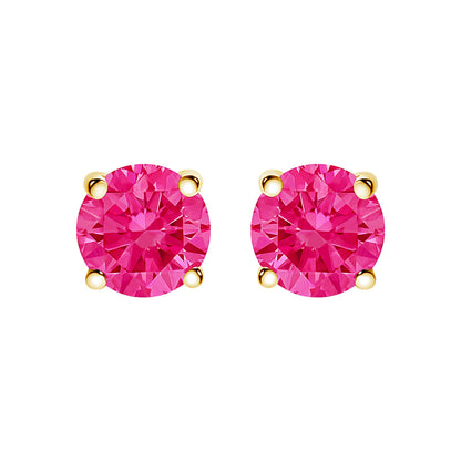 14K Yellow Gold 1.00 Cttw Round Brilliant Cut Lab Grown Pink Diamond 4-Prong Classic Solitaire Earrings (Pink Color, VVS2-VS1 Clarity) by Bids.com