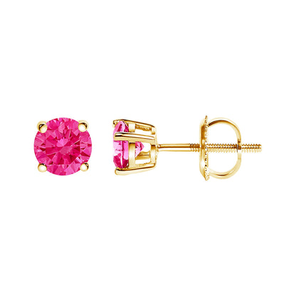 14K Yellow Gold 1.00 Cttw Round Brilliant Cut Lab Grown Pink Diamond 4-Prong Classic Solitaire Earrings (Pink Color, VVS2-VS1 Clarity) by Bids.com