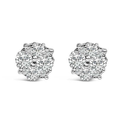 .925 Sterling Silver 1/2 cttw Prong Set Round-Cut Diamond Cluster Stud Earring (I-J Color, I2-I3 Clarity) by Bids.com