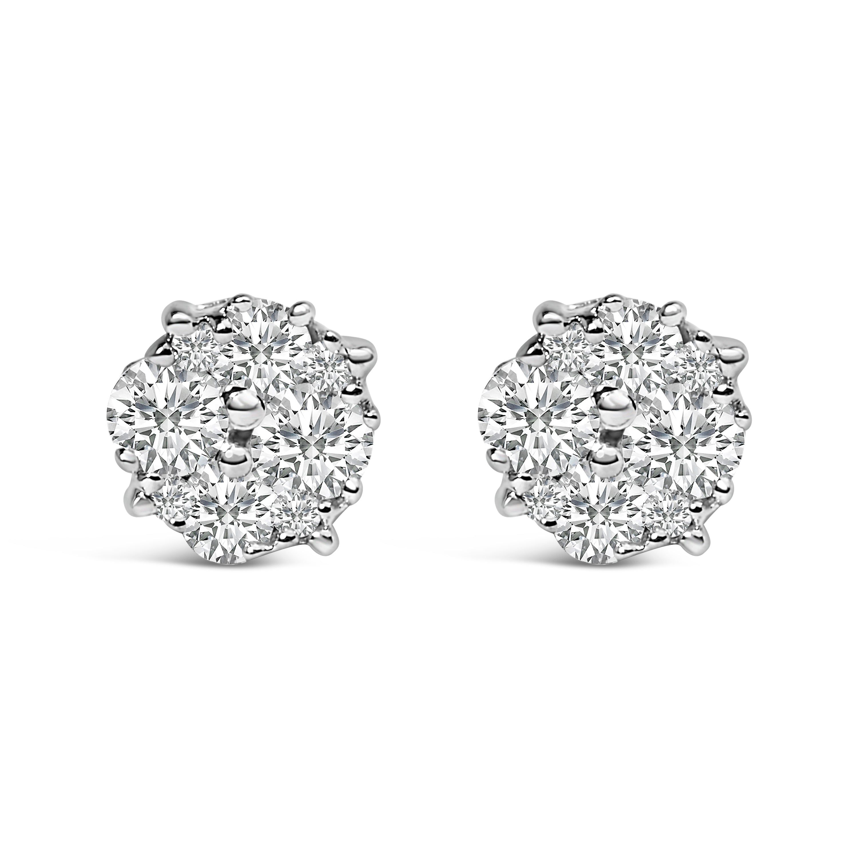 .925 Sterling Silver 1/2 cttw Prong Set Round-Cut Diamond Cluster Stud Earring (I-J Color, I2-I3 Clarity) by Bids.com
