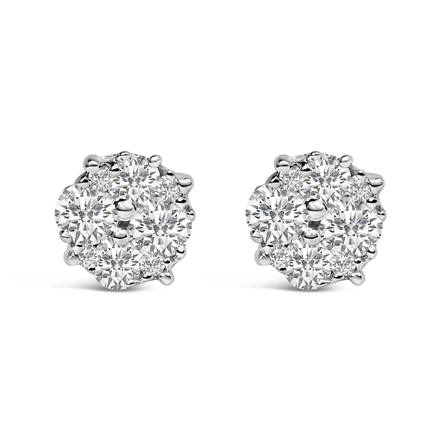 .925 Sterling Silver 1/2 cttw Prong Set Round-Cut Diamond Cluster Stud Earring (I-J Color, I2-I3 Clarity) by Bids.com