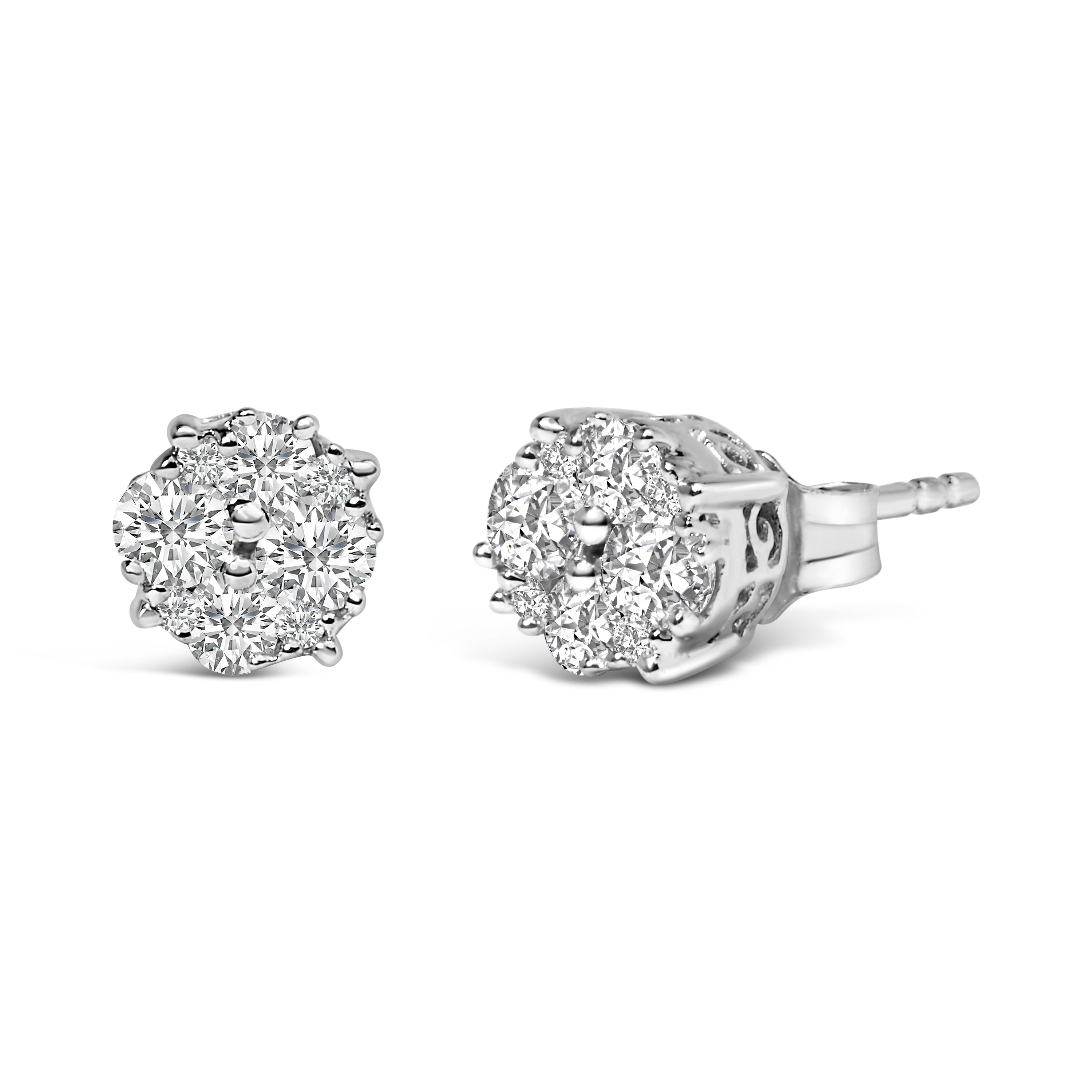 .925 Sterling Silver 1/2 cttw Prong Set Round-Cut Diamond Cluster Stud Earring (I-J Color, I2-I3 Clarity) by Bids.com