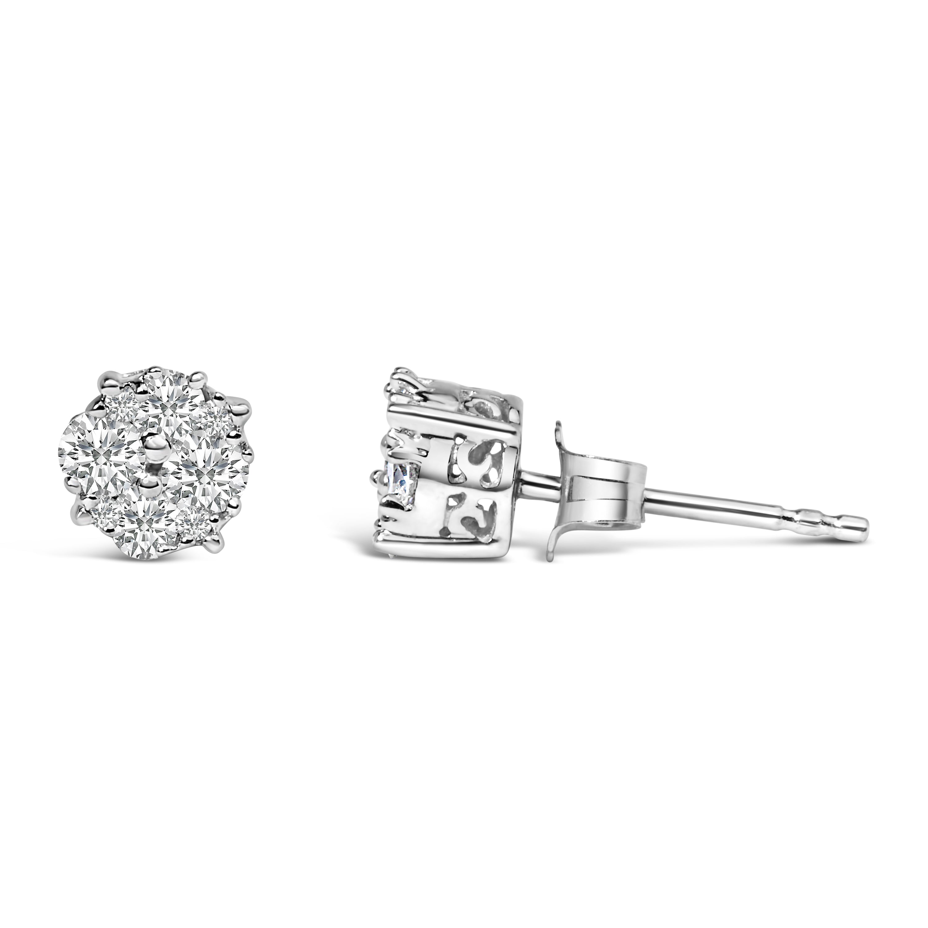 .925 Sterling Silver 1/2 cttw Prong Set Round-Cut Diamond Cluster Stud Earring (I-J Color, I2-I3 Clarity) by Bids.com
