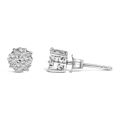 .925 Sterling Silver 1/2 cttw Prong Set Round-Cut Diamond Cluster Stud Earring (I-J Color, I2-I3 Clarity) by Bids.com
