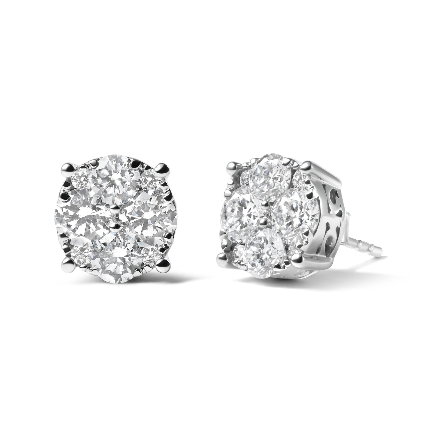 14K White Gold 2.00 Cttw Lab Grown Diamond Cluster Stud Earrings (G-H Color, VS1-VS2 Clarity) by Bids.com