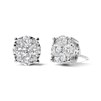 14K White Gold 2.00 Cttw Lab Grown Diamond Cluster Stud Earrings (G-H Color, VS1-VS2 Clarity) by Bids.com