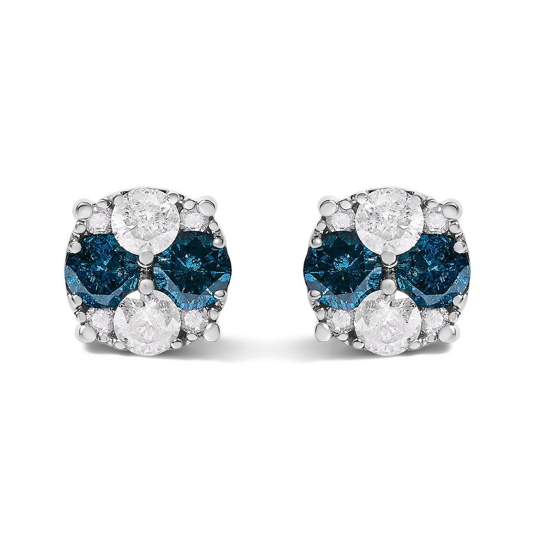 .925 Sterling Silver 2.0 Cttw Blue Diamond Composite Cluster Stud Earring  DestGlow