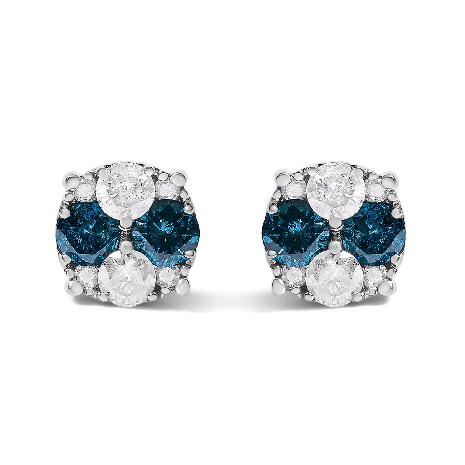 .925 Sterling Silver 2.0 Cttw Blue Diamond Composite Cluster Stud Earring  DestGlow
