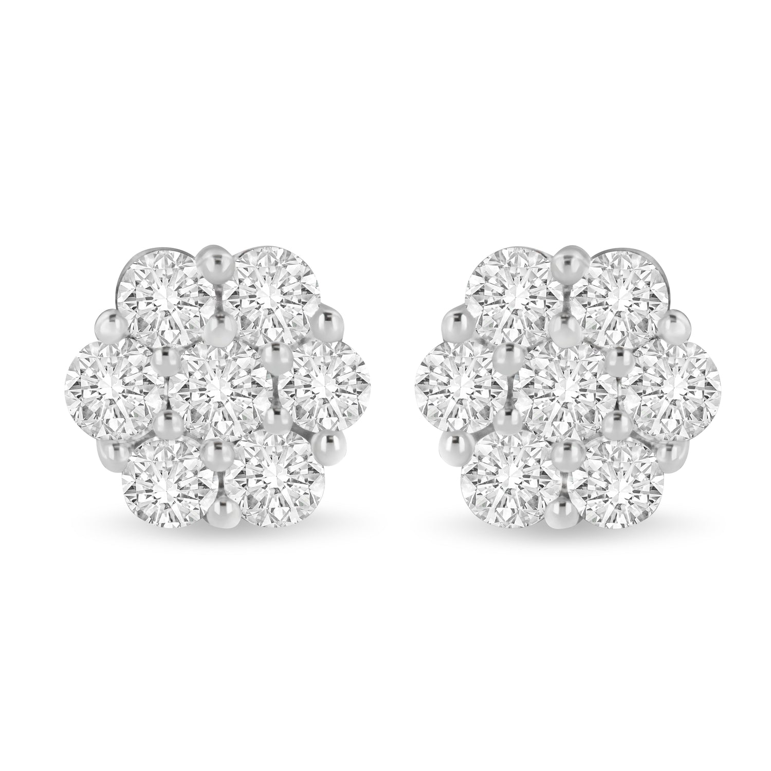 14K White Gold 3 cttw Prong Set Round-Cut Diamond Floral Cluster Stud Earring (I-J Color, SI1-SI2 Clarity) by Bids.com